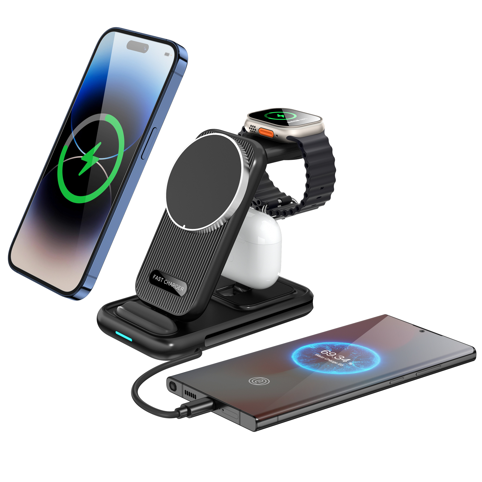 Foldable Magnetic 4 IN 1 Fast Wireless Charger