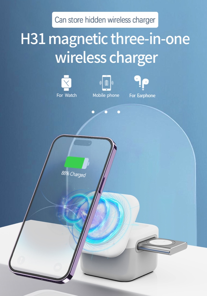 Magnetic wireless 3 in 1 charger